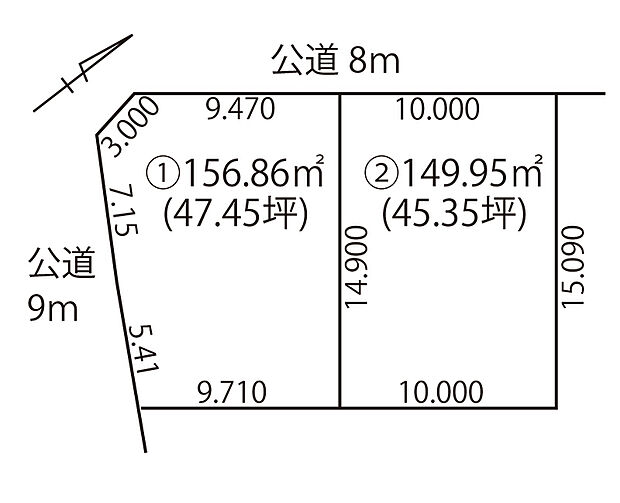 土地面積は約45坪。2号地はバランスの良い整形地です。
