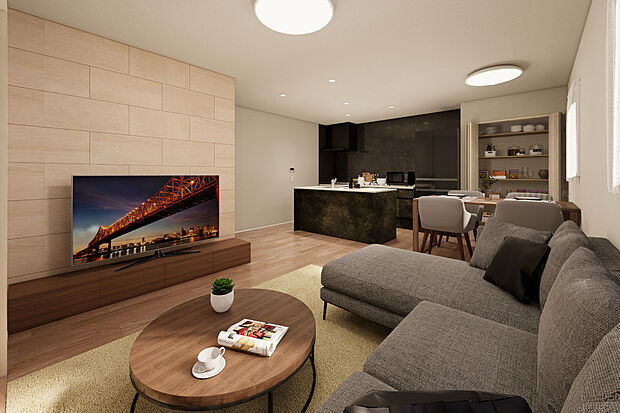 【1号地:LDK】モダンな内観が毎日を穏やかに支えます♪/完成予想パース