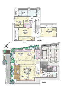 3LDK+ウォークインクロゼット+テラス+シューズクローク+パントリー

■敷地面積：123.78m2(37.44坪)
■建物面積：106.12m2(31.64坪) 