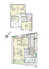 3LDK(2LDK対応可※有料オプション)+ランドリースペース+ウォークインクロゼット+パントリー

■敷地面積：91.65m2(27.72坪)
■建物面積：94.39m2(28.49坪)
■１階面積：48.23m2(14.56坪)
■２階面積：46.16m2(13.93坪) 