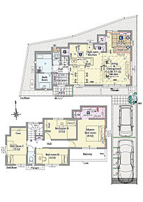 4LDK+小上がりラウンジ+ウォークインクローゼット+パントリー

■敷地面積：114.66m2(34.68坪)
■建物面積：98.95m2(29.87坪)
■１階面積：50.51m2(15.25坪)
■２階面積：48.44m2(14.62坪) 