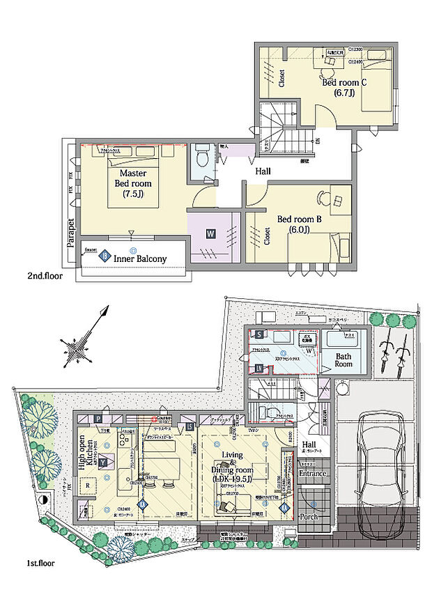 【3LDK】3LDK+ウォークインクロゼット+パントリー
■敷地面積:110.10m2(33.30坪)
■建物面積:101.59m2(29.49坪)
■1階面積:49.89m2(15.06坪)
■2階面積:51.70m2(14.43坪)