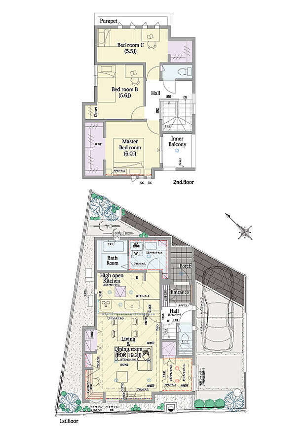 【3LDK】3LDK+2ウォークインクロゼット+パントリー
■敷地面積:100.08m2(30.27坪)
■建物面積:94.80m2(27.50坪)
■1階面積:48.02m2(14.50坪)
■2階面積:46.78m2(13.00坪)