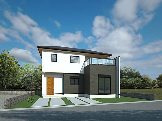 【外観完成予想CG/B号地】LDKは約18.4帖！2階全洋室やLDK、バルコニーが南向きで、明るい陽光が心地よい住空間です。南バルコニーは奥行きがあり、テーブルセットを置いてティータイムを楽しむ事も。