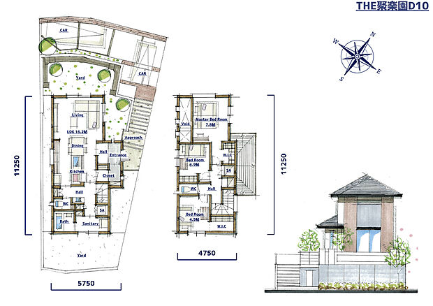3LDK、建物面積97.35m2（29.4坪）、土地面積172.26m2（52.1坪）主寝室にWICをはじめ全居室に収納を設けたことでスッキリとした室内で気持ちよく生活できそうです。