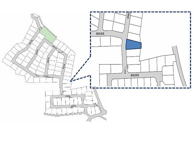 【全体区画図】今回販売中の9区画のうちの最後の1区画です。閑静な住宅街のためお子様ものびのび育てることができそうです。また前面道路は6mあるため駐車もラクに行えますね。