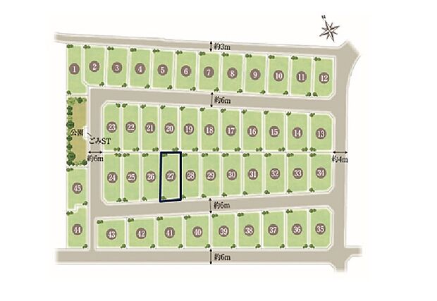 全45区画の大型分譲地で、統一感のある美しい街並みが広がります。