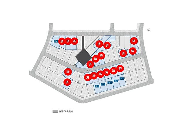 【全体区画図】全区画50坪以上・日当たり良好！各区画の詳細は問い合わせ先までご連絡ください。