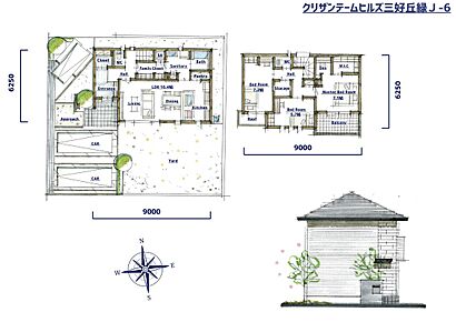 陽光あふれる南向きのLDK。 駐車場3台、広い庭が特徴です。 玄関のシューズクローク、ファミリークローゼットは、すっきりとした暮らしを叶えます。 