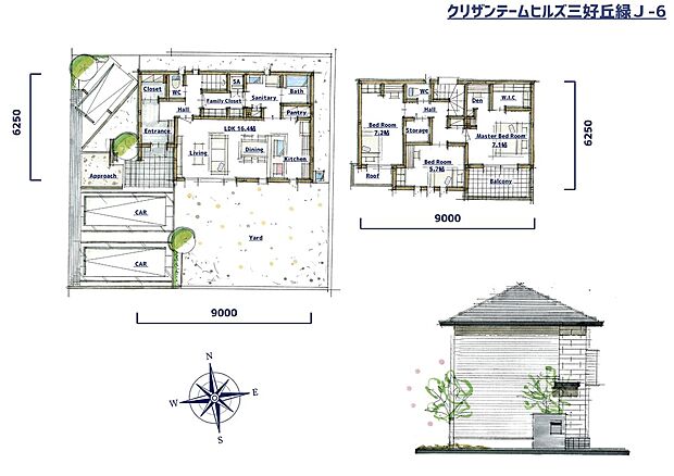 【3LDK】陽光あふれる南向きのLDK。 駐車場3台、広い庭が特徴です。 玄関のシューズクローク、ファミリークローゼットは、すっきりとした暮らしを叶えます。