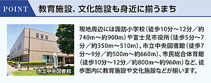 小学校など教育施設、中央図書館から文化施設も身近に揃うまち 現地から500m～660m。(徒歩7分～9分。)
