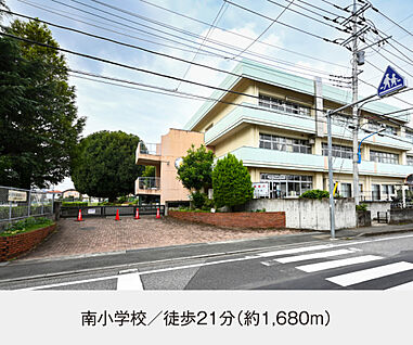南小学校 現地から1680m。(徒歩21分。)