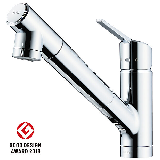 【浄水器一体型水栓】浄水カートリッジを内蔵した一体型水栓。ホースが引出せるからお掃除もラクラク。