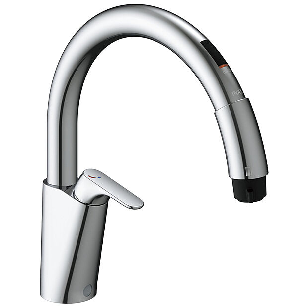 【浄水器一体型水栓】浄水カートリッジを内蔵した一体型水栓。ホースが引出せるからお掃除もラクラク。