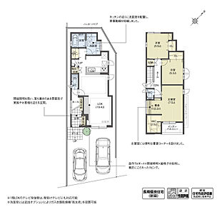主寝室に書斎スペースを設け、就寝前の読書や仕事など、自分時間をゆったりと過ごせる空間を計画しました。また、リビングには造作のTVボードを設え、縦格子と間接照明が映える落ち着きのある大人の空間を演出しています。

※設計性能評価取得済 