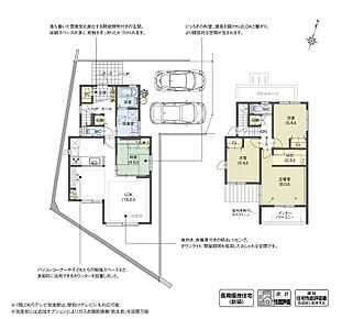 LDKと続き間の和室は、子どもの遊び場や家事室として利用可能。建具を開くと、LDKと一体で使用できる開放的な空間となります。またLDKには、子どものリビング学習や趣味で使えるカウンターを計画しました。

※設計性能評価取得済
※別途私道あり62.52ｍ2 
