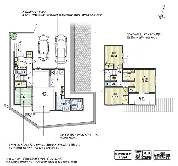 【4LDK】リビングに繋がる和室には置き畳を採用。置き畳を敷いて子どもの遊び場や来客スペースとして活用したり、置き畳を外してテレワークスペースや趣味部屋として利用するなど、フレキシブルに使える空間となっています。

※設計性能評価取得済
※別途私道あり156.75ｍ2