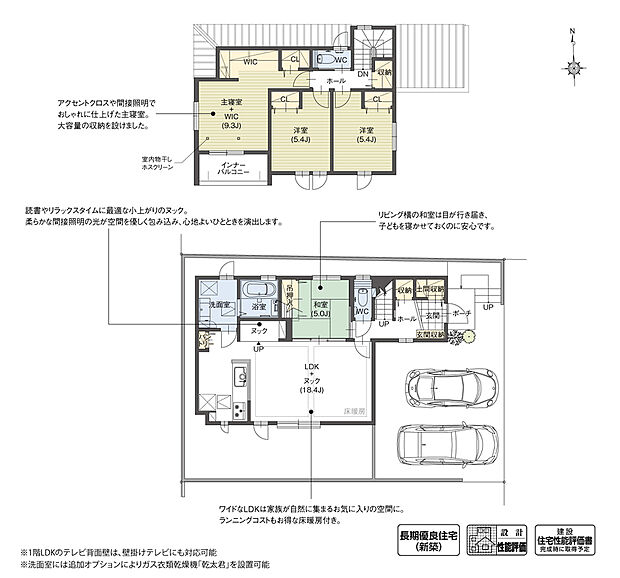 【4LDK】LDKの一角に、こじんまりとした落ち着きのあるヌックを計画しました。読書をしたり、寝転がって寛ぐなど、家族と程よく繋がりながら自分だけの時間を楽しむことができます。

※設計性能評価取得済