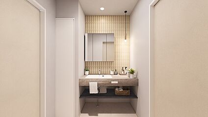 【No.3】カウンターと背面のタイルがおしゃれな造作洗面台