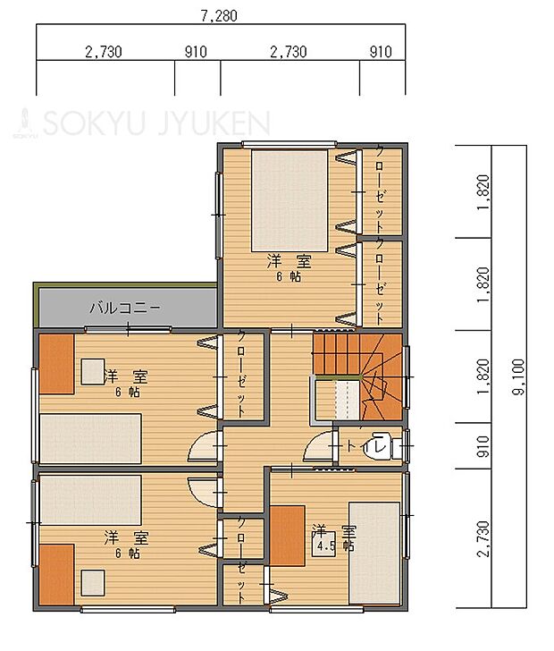 2F　平面図
敷地面積137.65m2（41.64坪）
建物面積104.33m2(31.55坪)