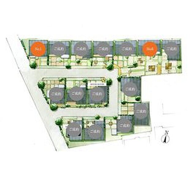 【現地区画図】
「陽だまり」をコンセプトに誕生した、全15邸のニュータウン!まちなみ見学会開催中です。暮らしやすい動線、こだわりの収納プラン、充実の設備など見所たっぷり!ぜひご来場ください。
