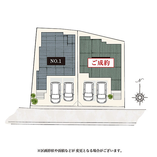 【-】最終1区画にモデルハウスが完成！南側が道路に面しており、陽光豊かな住環境◎LDKやバルコニーを南面に配置しています。