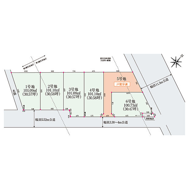【全体区画図】
国際興業バス「宗岡」停まで徒歩2分。バスを利用し、JR武蔵野線「北朝霞」駅・東武東上線「朝霞台」駅へアクセスできます。