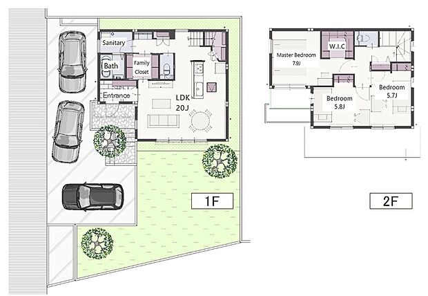 【【ご見学受付中】I-1号地 --ホノルルStyle--】<新価格>5700万円■土地面積/200.03m2(約60.51坪)■建物面積/102.26m2(約30.93坪)■間取/3LDK■接道/西側■駐車場3台