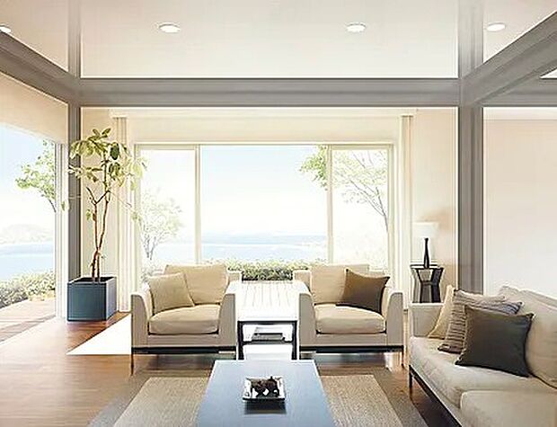 【【大開口・大空間】】トヨタホームの鉄骨ラーメン構造なら強度を保つための「筋交い」「耐力壁」が必要なく広々とした大開口・空間が実現。耐震性はそのままに、広さと明るさを実感でき景色を満喫していただけます。