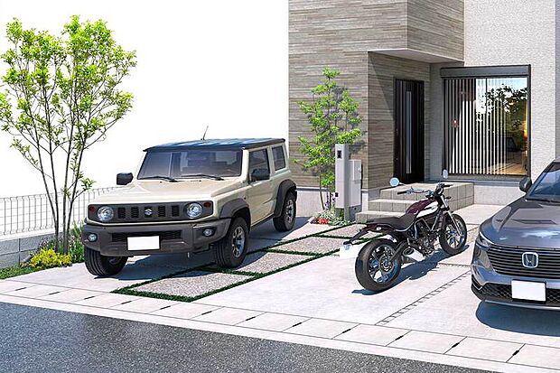 【2台駐車可能カースペース】
豊かなカーライフを叶える2台分のカースペースをご用意。用途を分けて車を2台所有する家庭はもちろん、来客時にも重宝します。※2台目は軽自動車対応となります。