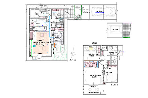 【4LDK(5LDK対応可※有償工事)】4LDK(5LDK対応可※有償工事)+スタディカウンター+セカンドシンク+トップライト+室内物干+プライベートガーデン+エントランスクローク+ミラーニッチ+リネン棚+パントリー(シェルフ)+リビング・ホール物入+ギャラリーシェルフ+こどもの秘密基地+フロートボックス(吊収納)+ウォークインクロゼット+テラスバルコニー