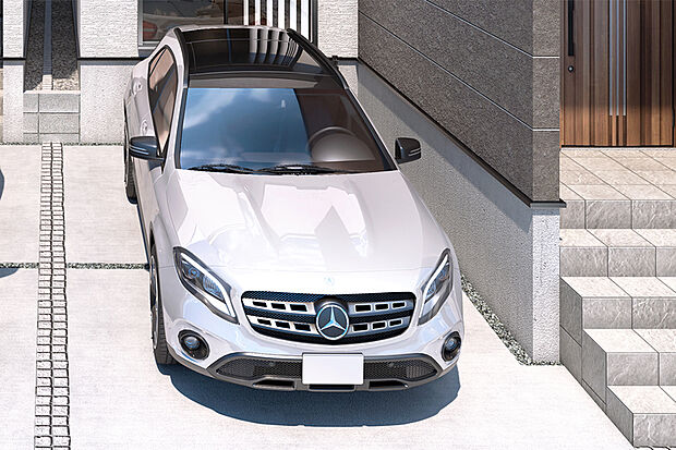 【【カースペース】】生活に欠かせないカースペースを確保。通勤通学やお出かけの際に重宝します。カースペースを抱き合わせにすることで、街並みに広がりや陽だまりスペースを創り、採光性を高めます。