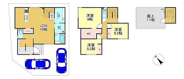 【1号地参考プラン】スカイバルコニー付3LDK 延床面積112.59m2(約34.05坪)建物価格2590万(税込)