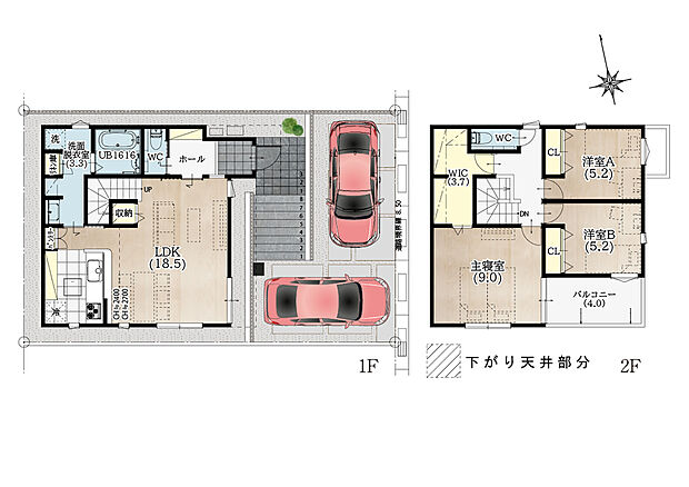 【3LDK】18.5帖の広々LDKに、幹太くん付き洗面脱衣室。主寝室と廊下から使える3.7帖WICで、衣類も季節物もすっきり収納。