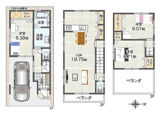 LDKが2階に配置され、外からの視線を気にせずのんびりと寛げます。全居室2面採光につき、陽当たり・通風良好です。