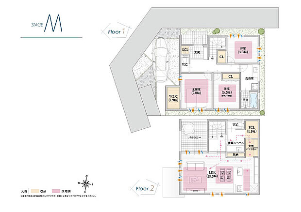 【3LDK+S】２階リビングで採光・通風ともにバッチリなプラン。回遊動線もあるので、日々の暮らしも快適に。