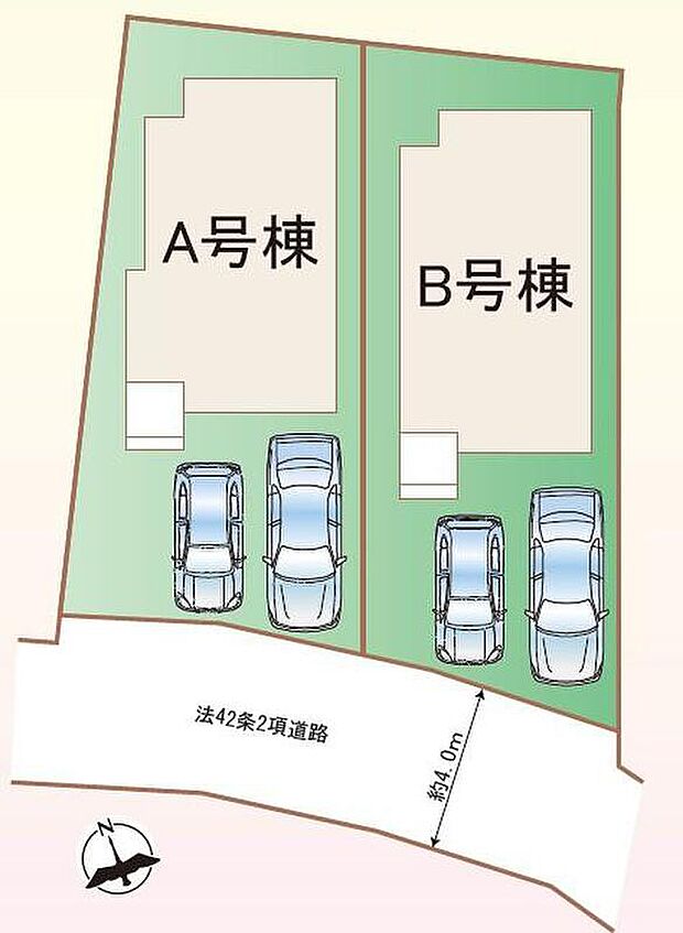 カースペースは車種により２台分駐車可能！前面道路は車通りが少ないため、駐車の際にも慌てることがなく安心です♪