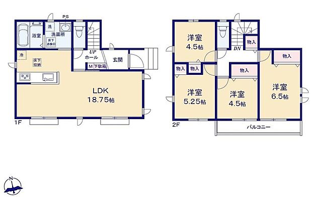 【4LDK】ご家族が集う空間と、個の時間を大切にする居室をしっかり分け合える2階4居室プラン♪