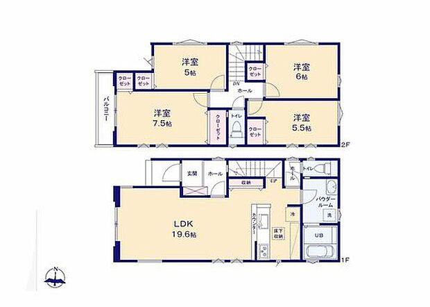 【4LDK】居室を2階に集約し、プライバシーにも配慮した間取り♪
19.6帖の開放感あふれるリビング!ご家族がゆったりくつろげる広さ♪
忙しい朝もスムーズな家事動線の水回り集中設計♪