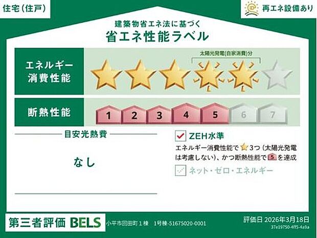 【【省エネ性能ラベル】】こちらの物件はZEH水準を満たした、省エネ性能に優れた物件です。 光熱費を抑えて暮らすことができるだけでなく、「熱の入りにくさ・逃げにくさ」という観点でも影響を受けにくい建物のため、長く快適にお過ごしいただけます♪