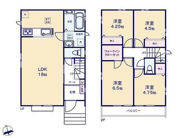 【4LDK】◇太陽光発電設備搭載☆◇主寝室には収納力豊富なウォークインクローゼット完備♪◇家事効率がＵＰする水回り集中設計！調理の合間にサッと洗濯を回せます♪