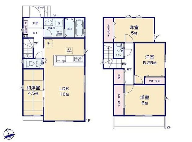 【4LDK】◇家事効率の良い水回り集中プラン♪◇リビングと和室の間の引き戸を開ければ20帖超えの大空間が広がります♪◇折上天井があることでスタイリッシュな雰囲気を生み出してくれるのもポイントです♪