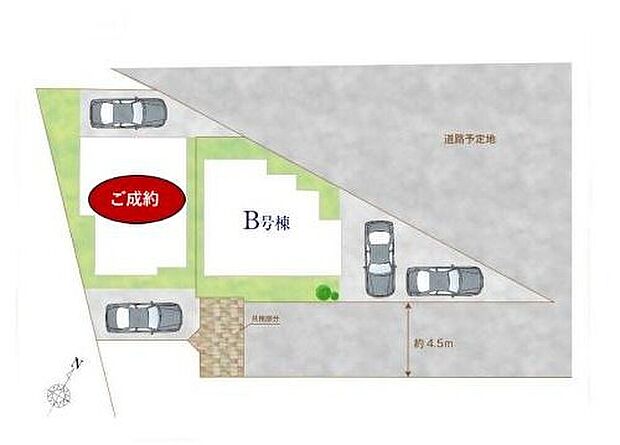 【区画図】カースペース2台分ございますので、家族分の自転車を駐輪したり、来客用の駐車スペースとしてもお使いいただけます。