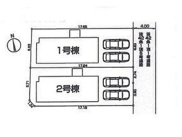 【【全体区画図】】一戸建ての多いエリア、静かで落ち着いた雰囲気。
カースペース２台分ございますので、家族分の自転車を駐輪したり、来客用の駐車スペースとしてもお使いいただけます。