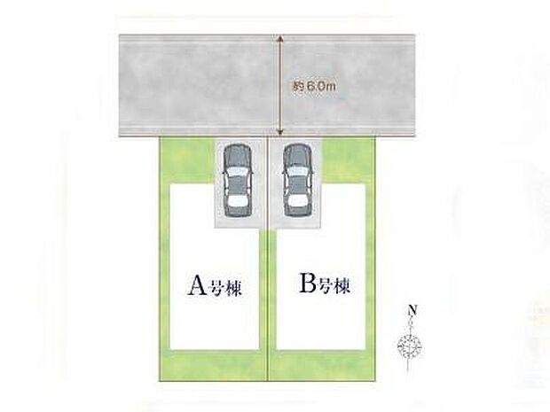 【全体区画図】陽当りの良い道路に面したお住まい。道路幅も広めで、開放感たっぷり♪