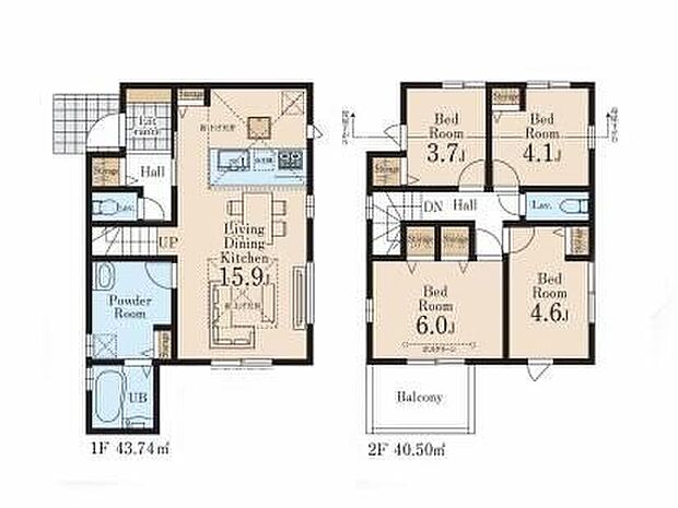 【4LDK】太陽光システム搭載物件♪安心の省エネ住宅☆カウンターキッチンを採用した4LDKプラン!お食事の準備をしながらご家族との会話を楽しめます。
