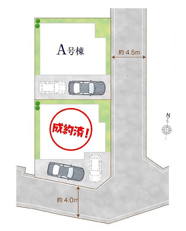 ≪全体区画図≫
駐車2台可能(車種による)!急な来客時や、ご家族の自転車スペースとしても大活躍♪