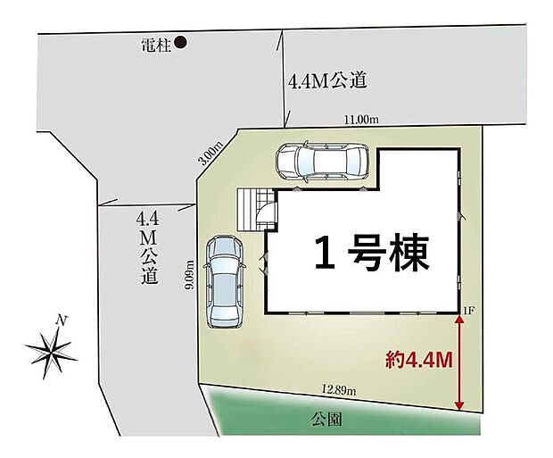 ≪全体区画図≫
開放感のある角地物件！
駐車2台可能（車種による）！急な来客時や、ご家族の自転車スペースとしても大活躍♪