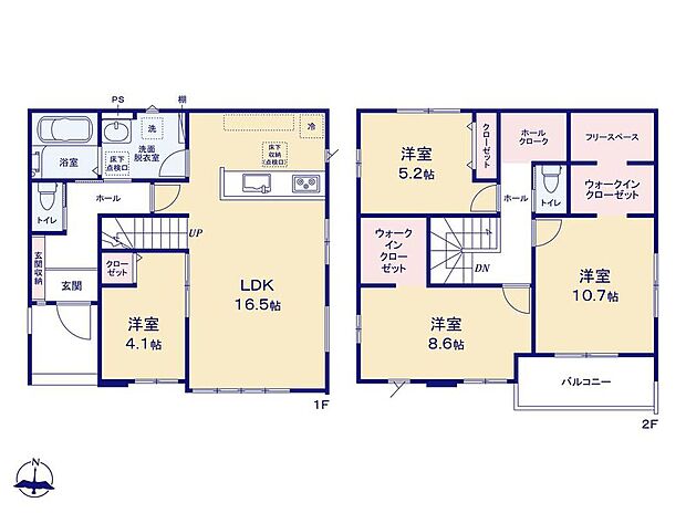 (1号棟)、価格4299万円、4LDK、土地面積124.56m2、建物面積104.67m2