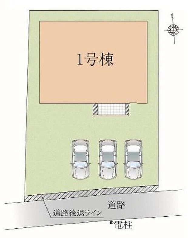 ≪全体区画図≫
南向き、78坪超えの広々とした土地！
駐車3台可能！急な来客時や、ご家族の自転車スペースとしても大活躍♪